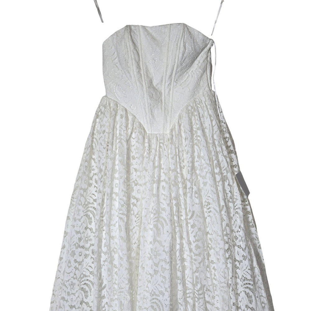 Lulus Shiori White Lace Bustier Basque Waist Strapless Maxi Dress S Wedding - Picture 5 of 14